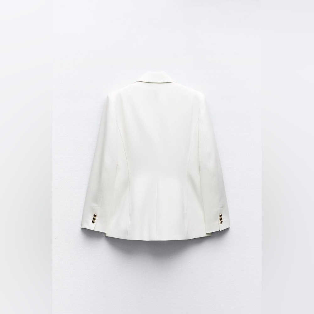ZARA Oyster White Tailored Double Breasted Blazer Gold Button Sz M NWT - Picture 6 of 6